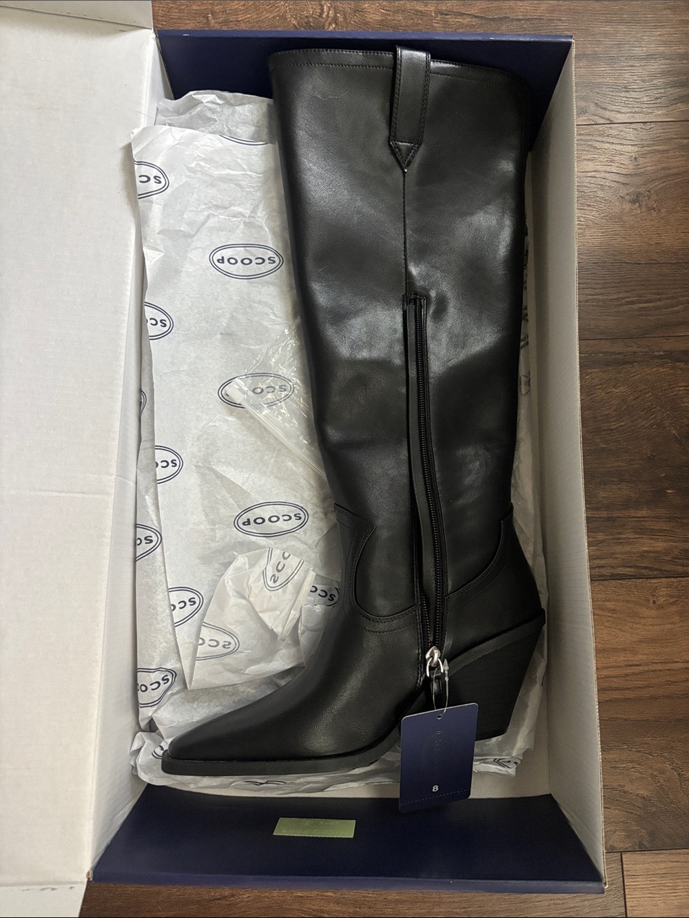 Scoop Black Leather Knee-High Boots